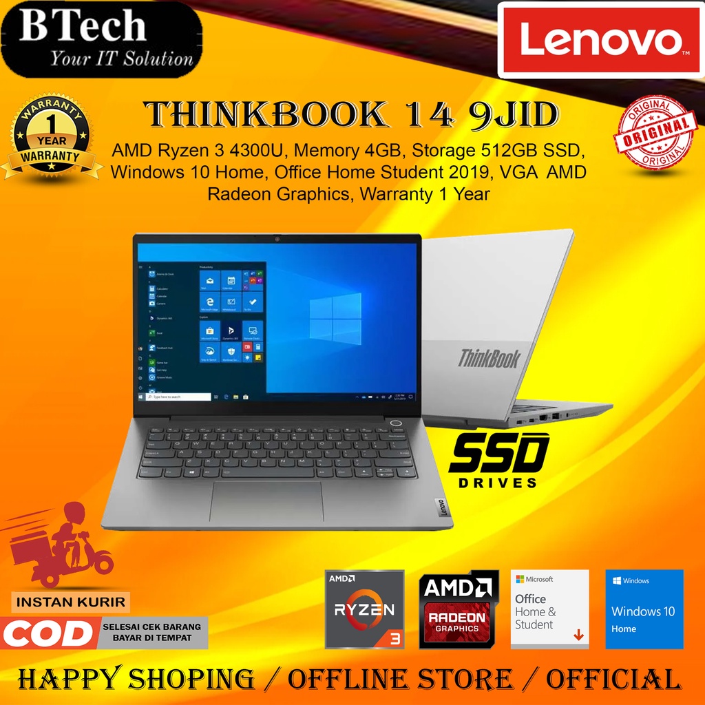 Lenovo Thinkbook 14 9JID Ryzen 3 4300U 4GB 512GB SSD W10HOME+OHS 1YR