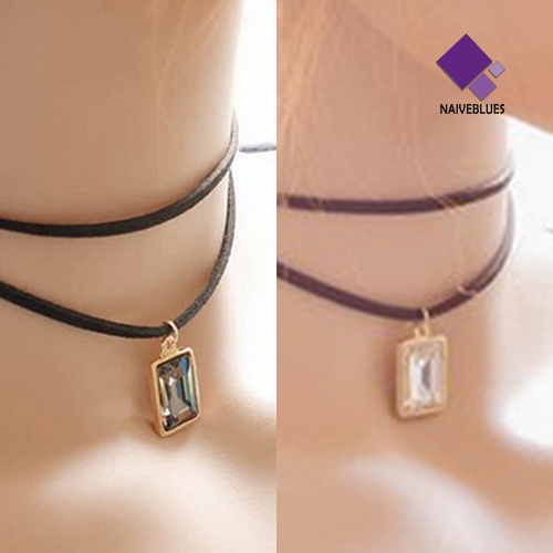 Kalung Choker Rantai Pendek Berlian Imitasi Bentuk Persegi Gaya Vintage Untuk Wanita