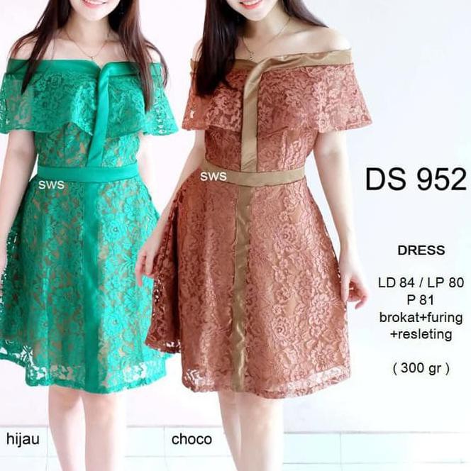 i4dh seds952 - dress pesta natal sabrina midi flare dress brokat wanita v2j6