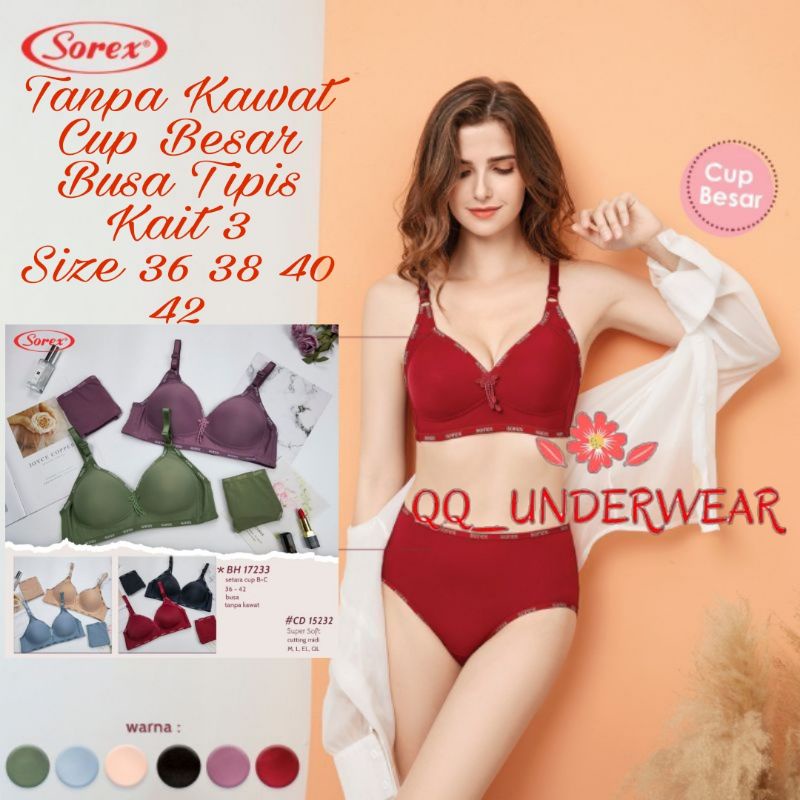 Bra Sorex 17233 Tanpa Kawat Busa Tipis Cup Besar Size 36-42 Kait 3 / Bh Sorex 17233 Super Soft Terlaris / Bh Sorex 17233 / Bra Sorex 17233