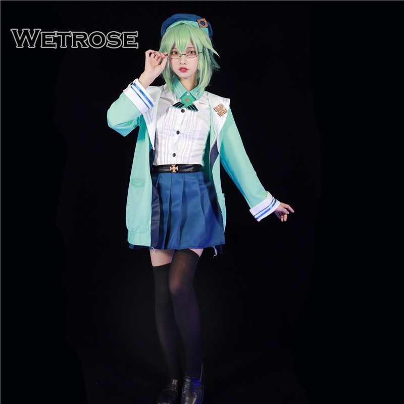 【Wetrose】Genshin Impact Sucrose Cosplay Costume JK Uniform Set Anime Long Sleeve Shirt Skirt Jacket Wig Costume Cosplay Suit Halloween