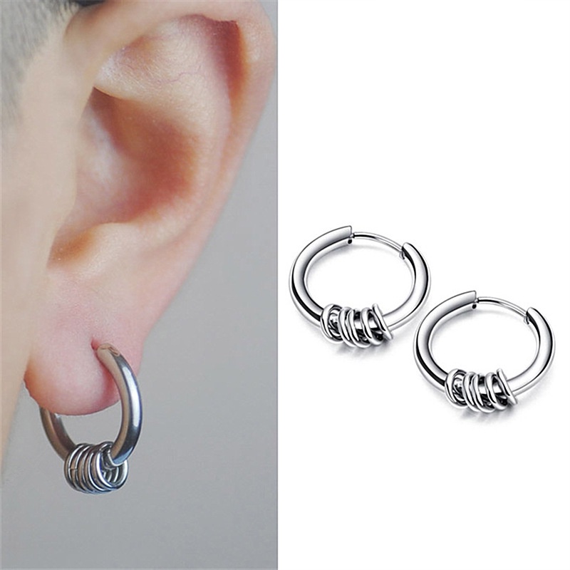 1pc Anting Stud Bentuk Lingkaran Kecil Bahan Titanium Steel Untuk Pria Dan Wanita