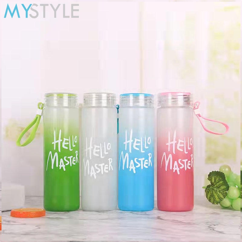 HAPPY TIME BOTOL MINUM KACA HELLO MASTER TUMBLR WARNA GRADASI DENGAN BOX