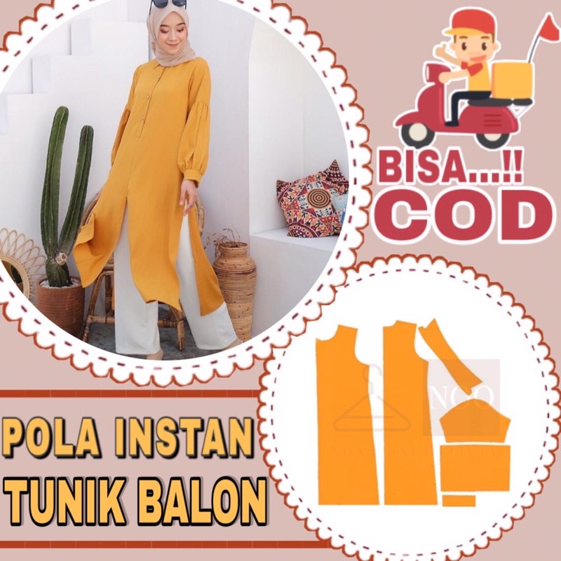 BISA COD- Pola baju instan tunik lengan balon kekinian - pola jahit tunik - pola jiplak tunik sudah 