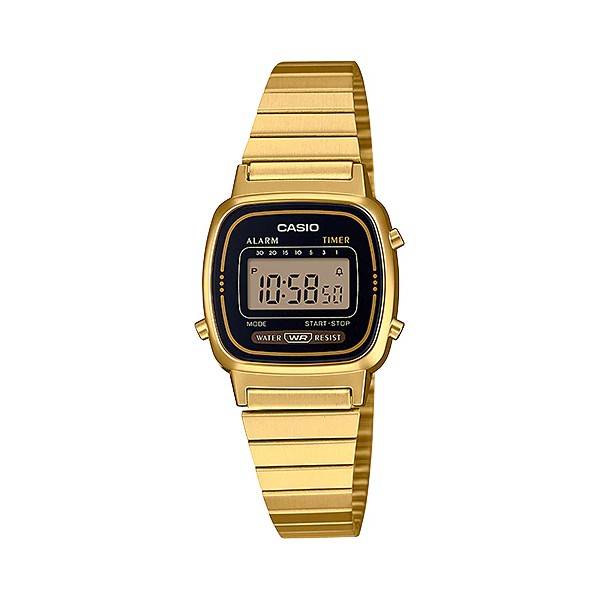 Casio General LA670WGA-1D / LA-670WGA-1D Jam Tangan Wanita Digital Stainless Steel Rantai Gold Emas