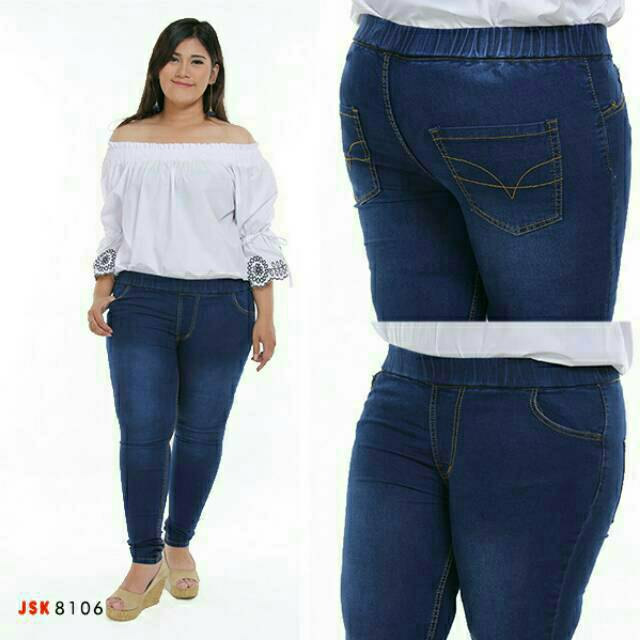 Celana  panjang wanita  jumbo pinggang  karet  jeans modis 
