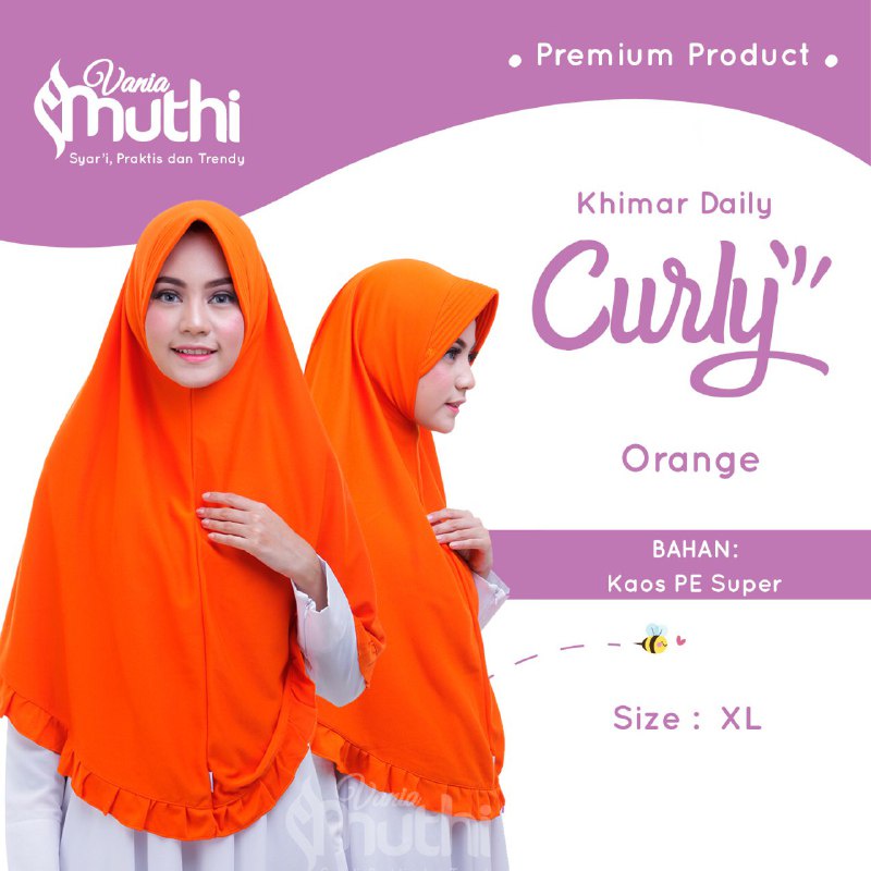 Bergo Vania Muthi Khimar Daily Curly Bahan Kaos PE Super Warna Egg-Orange-Blue Electric-Sea Blue-Nav