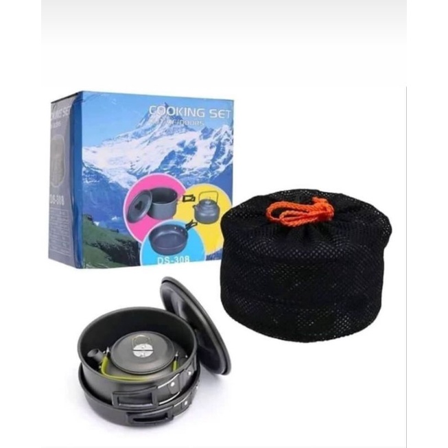 cooking set DS 308 - nesting cooking set camping outdoor - alat masak camping - cooking set