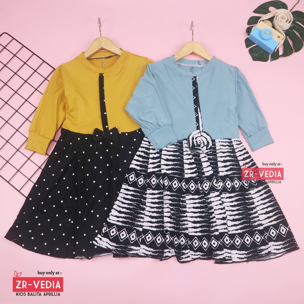 Dress Valencia 5-6 Tahun / Dres Anak Lengan Panjang Baju Perempuan Pesta Fashion Kids Motif Adem