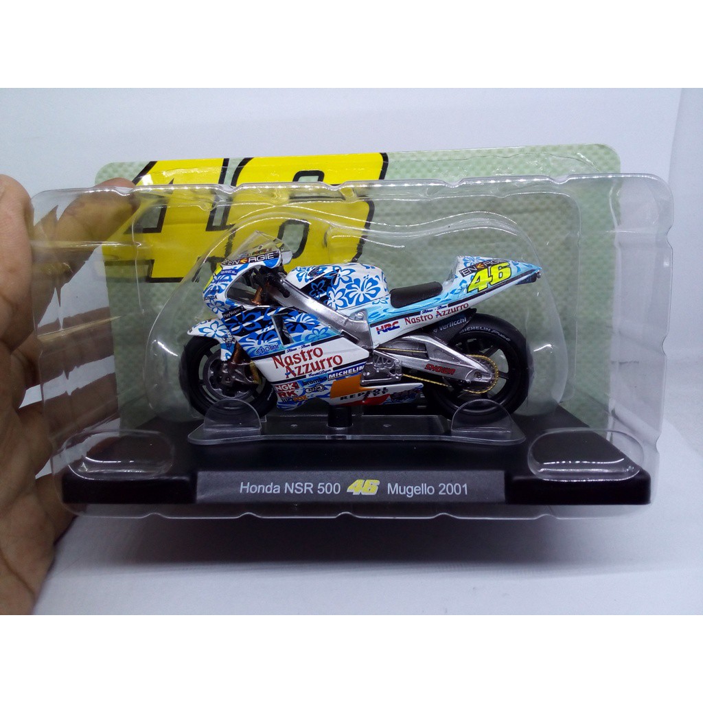 Diecast Miniatur Motogp Valentino Rossi Honda NSR 500 Mugello 2001 Asli Original Leo Models
