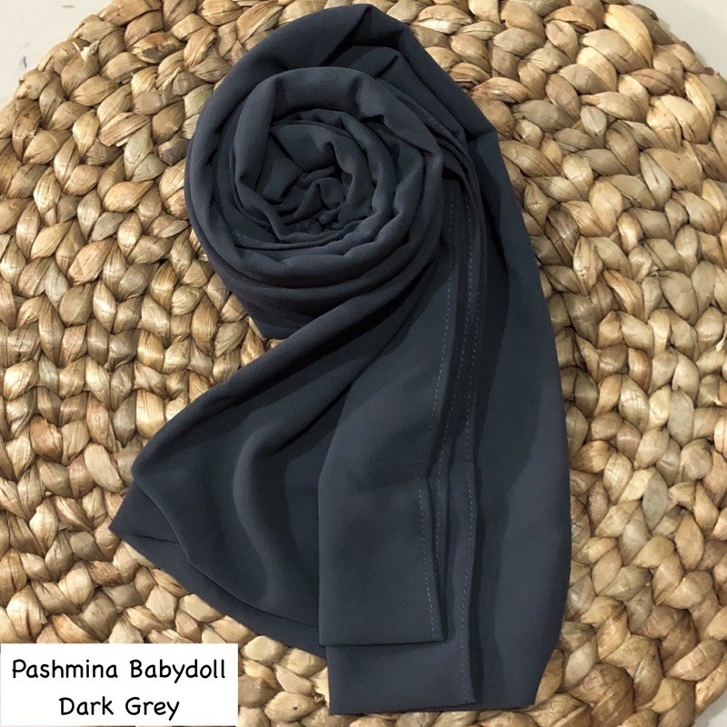 PASHMINA CERUTY BABYDOLL PREMIUM JAHIT TEPI Hijab Jilbab-Dark Grey