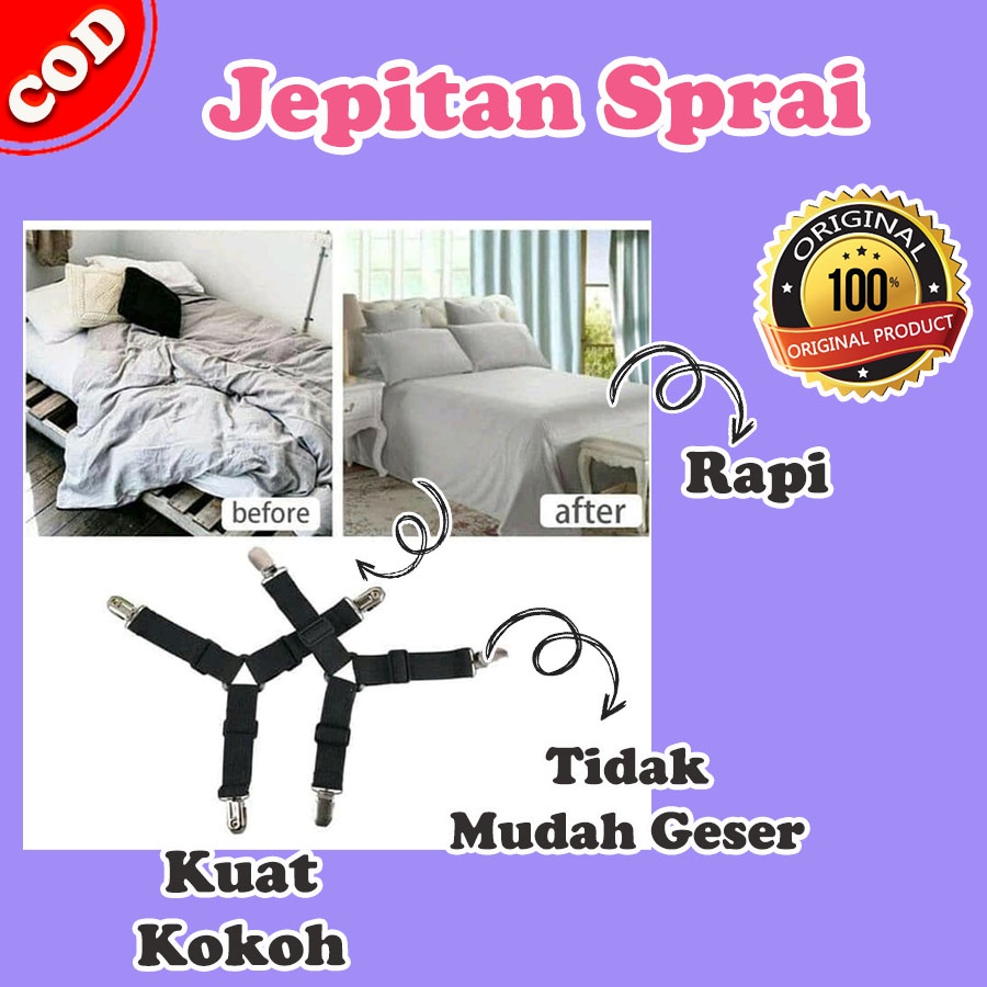 Pengunci Ujung Sudut Sprai Anti Geser Pengait Sprei Penjepit Sarung Kasur Empat Sisi Tali Jepit Besi