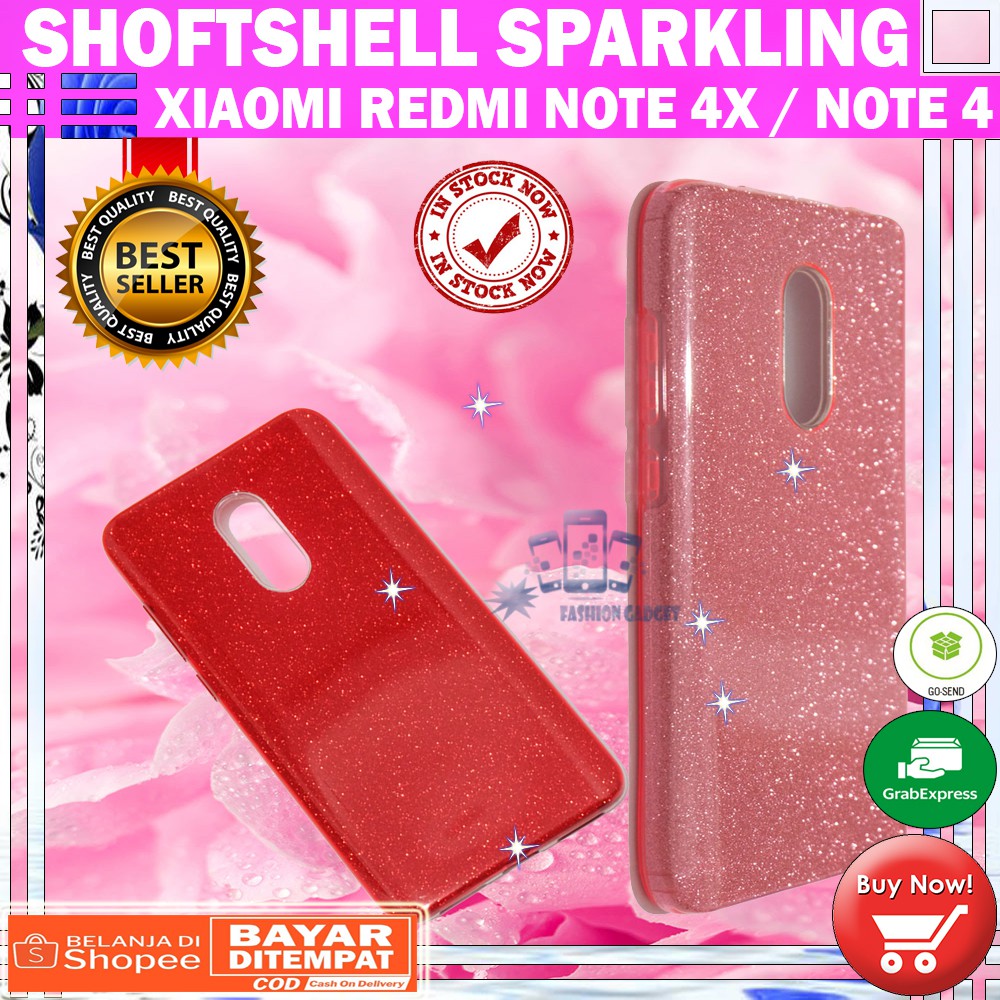 (Warna Acak Pink / Red) Silikon Xiaomi Redmi Note 4X / Note 4 Ultrathin / Case Sparkling Blink Blink / Case Glitter Soft Case Jelly Case Silicone Casing Kesing Kasing Sarung Hp Xiaomi Redmi Note 4x