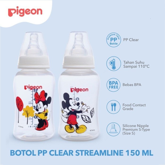 PIGEON Botol Susu PP Clear Streamline Disney Limited Edition 150ml / 240ml Botol Dot Bayi Pigeon Botol Mickey Minnie