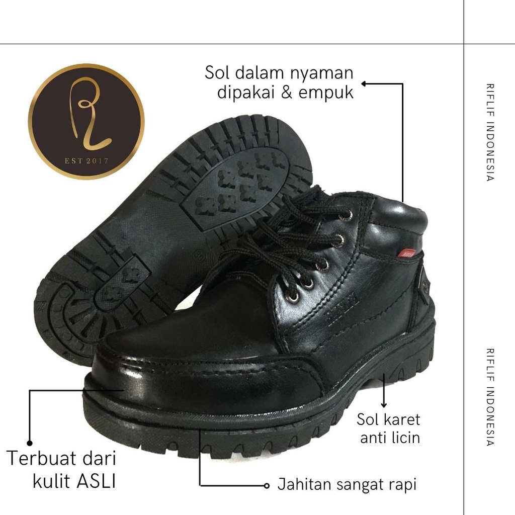 Sepatu Kickers/Sepatu Boots Dewasa Laki-laki Bahan Kulit Sapi Original Sol Karet / Sepatu Boots Cowok Murah Casual Elegan Warna Hitam