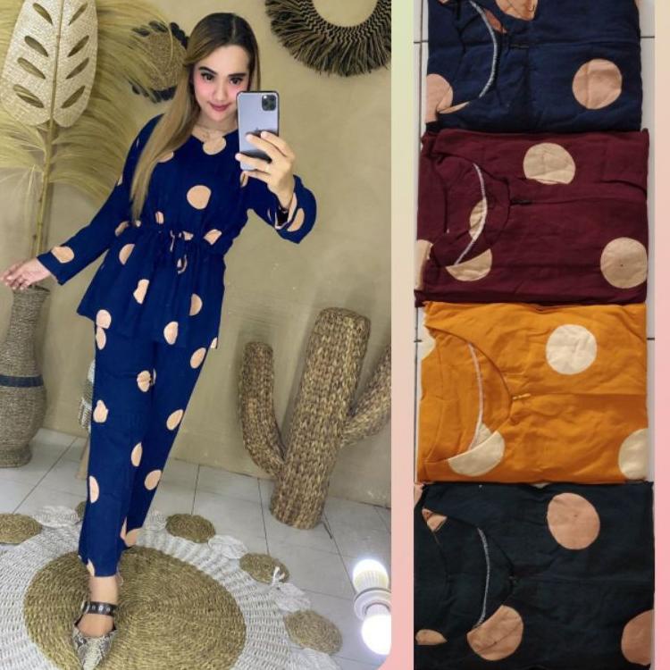 "EGP.02Jl22g" setelan tiedye polkadot serut lengan panjang karet resleting busui/one set tiedye polk