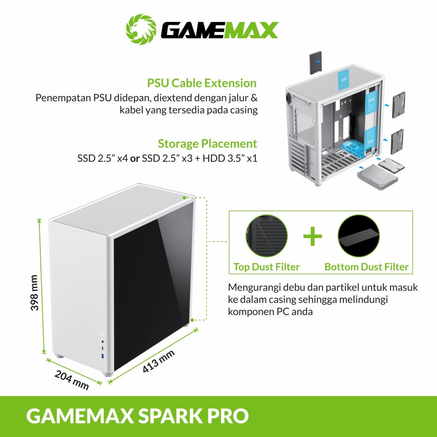 PC Case Gaming Gamemax Spark Pro White ATX