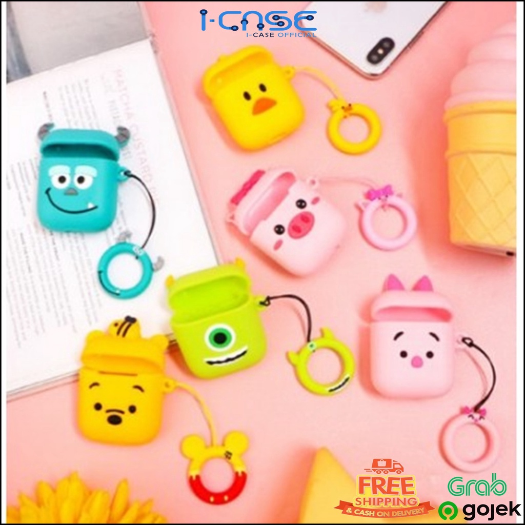 AIRPODS CASE WITH RING SULLY MONSTER INC POOH PIGLET DUCK PIGGY MICKEY MINNIE