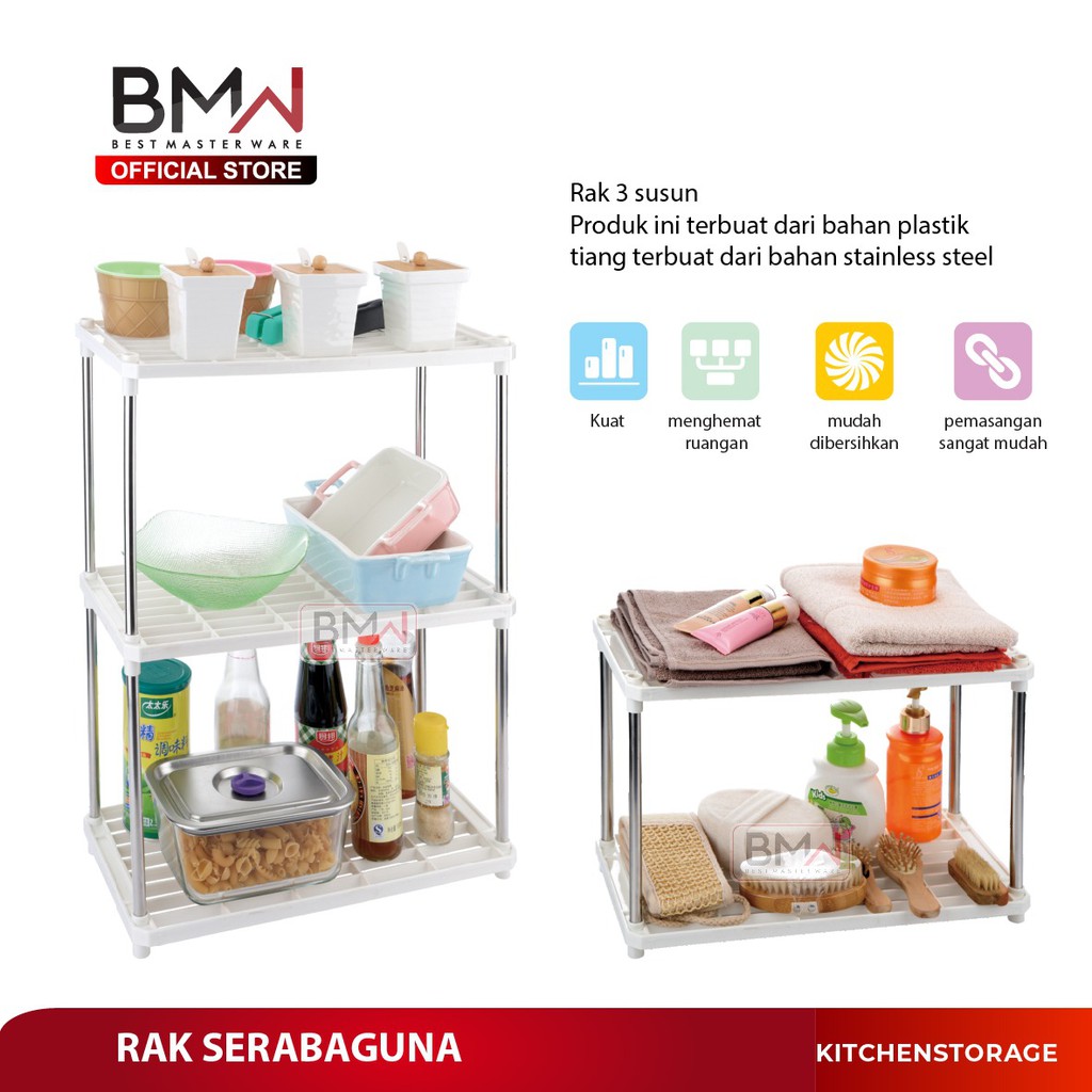 BMW Kitchen Ware - Rak Bumbu Dapur rak Kamar Mandi 3 Susun Kotak Plastik serbaguna