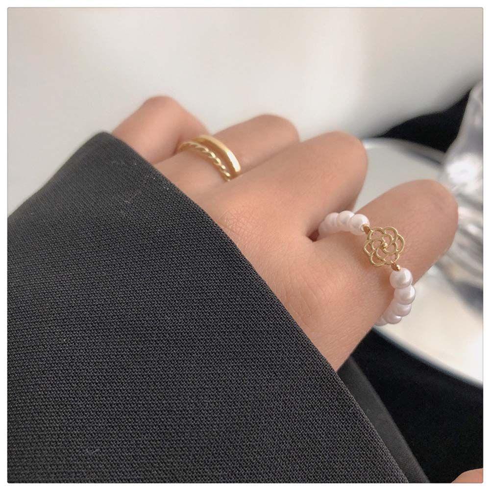 Mxbeauty Cincin Wanita 2 Pcs/set Hadiah Keren Emas Aksesoris Fashion Alloy Pembukaan Rings