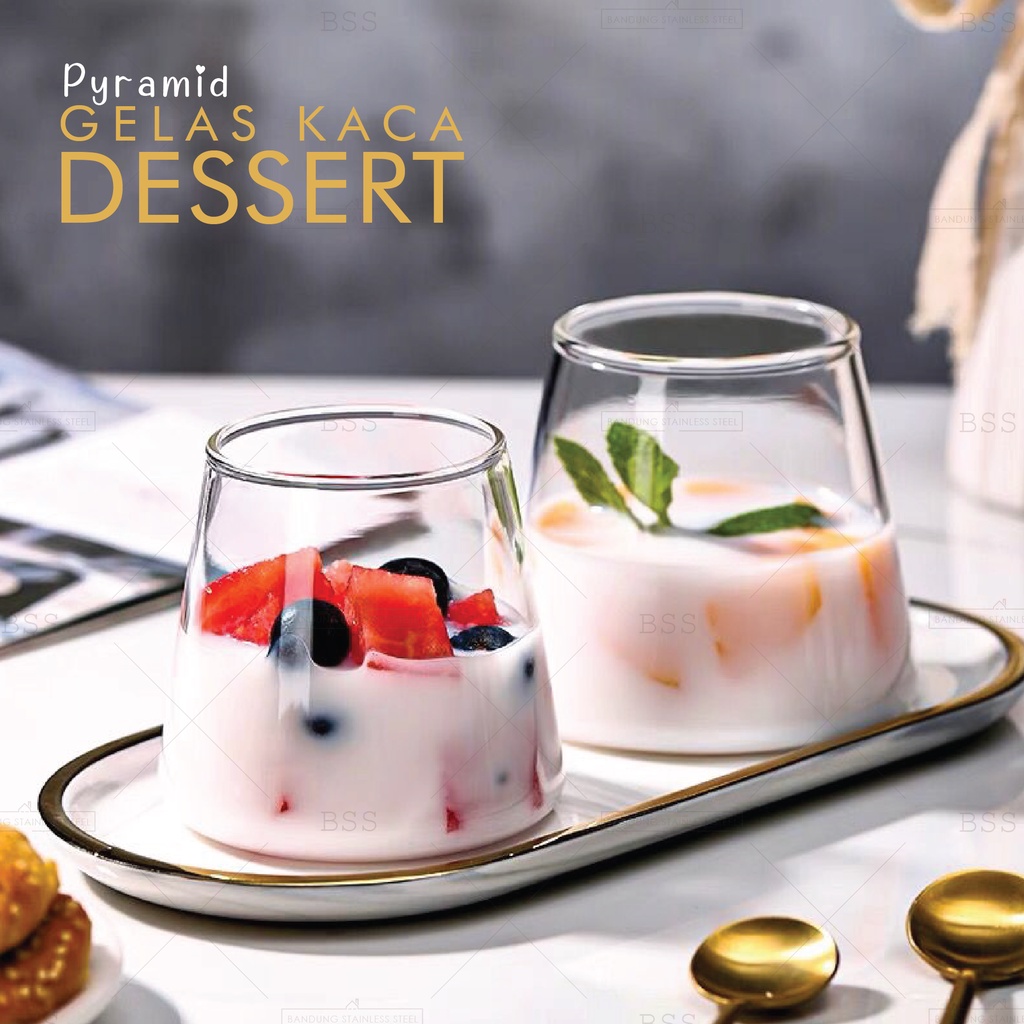 Gelas Kaca Pyramid 300ml Juice Susu Cangkir Segitiga Cantik Unik Borosilicate Mountain Glass