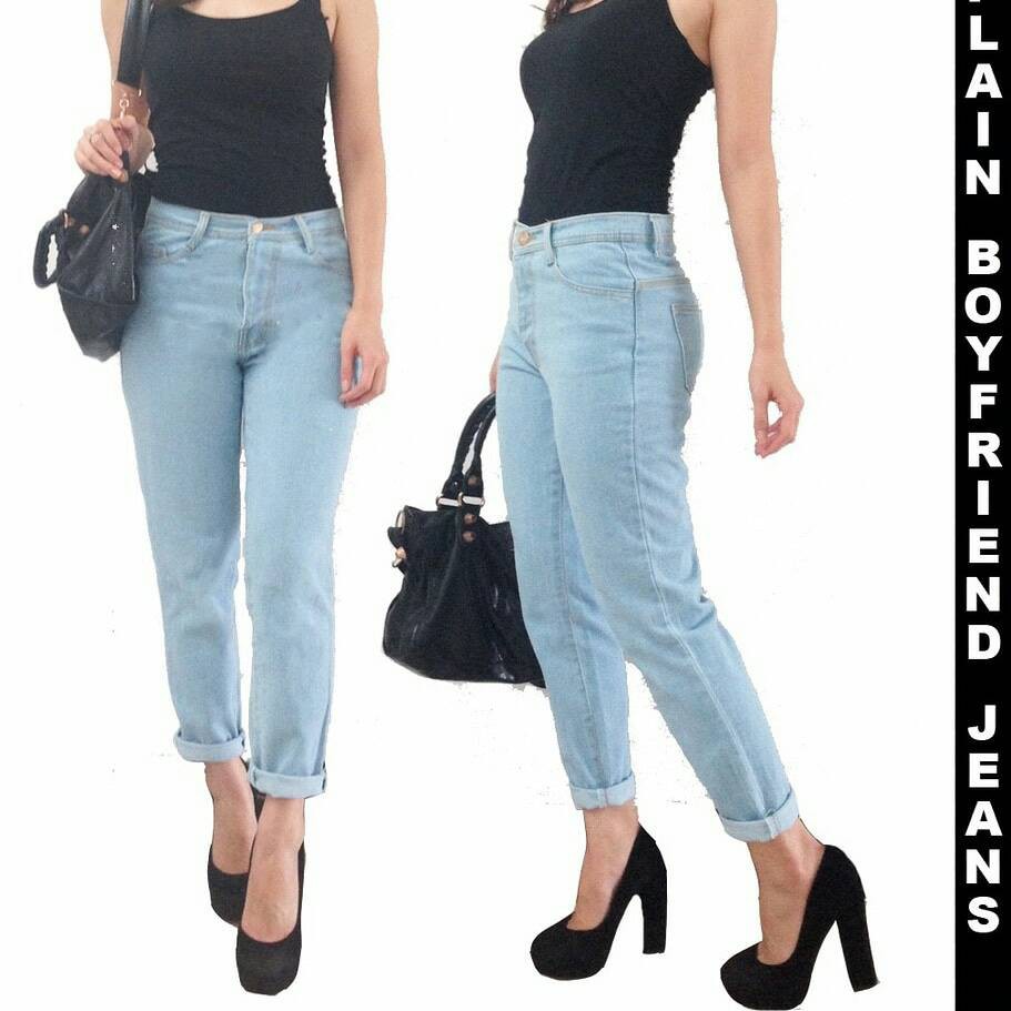 CELANA JEANS WANITA BOYFRIEND JEANS PLAIN DARK , MEDIUM , LITE BLUE BIGSIZE