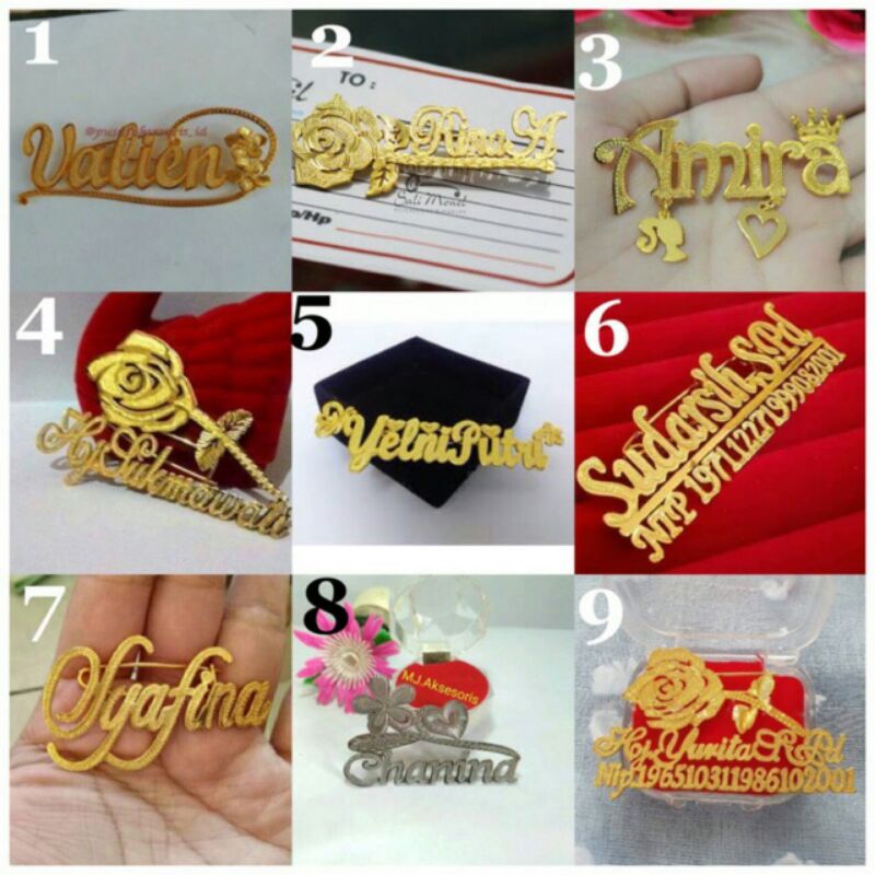 bros nama ukir custom lapis emas