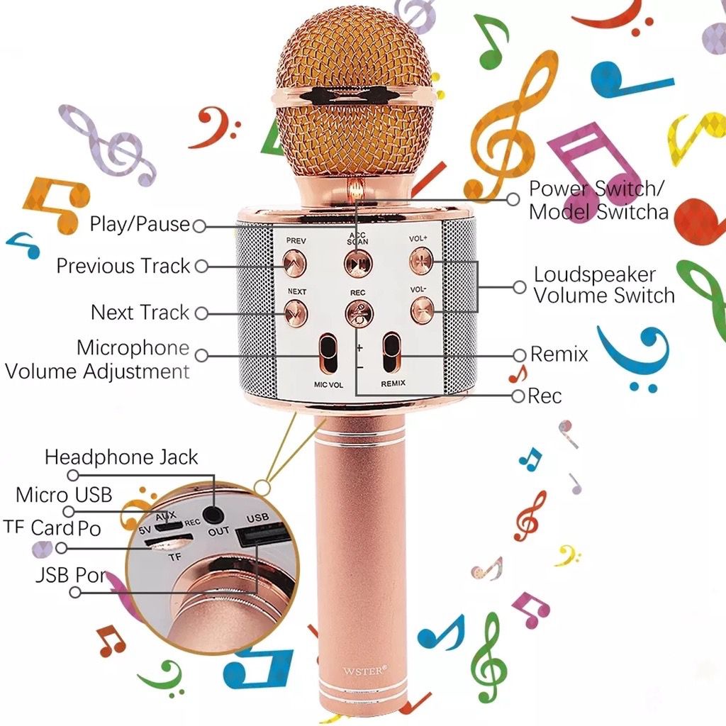 Mic BT WS-858 / Smule Wireless Karaoke Portable / Mic Karaoke Mikrofon Original Wireless Mic Smule WSTER W-STER WS858 WS-858 WS 858