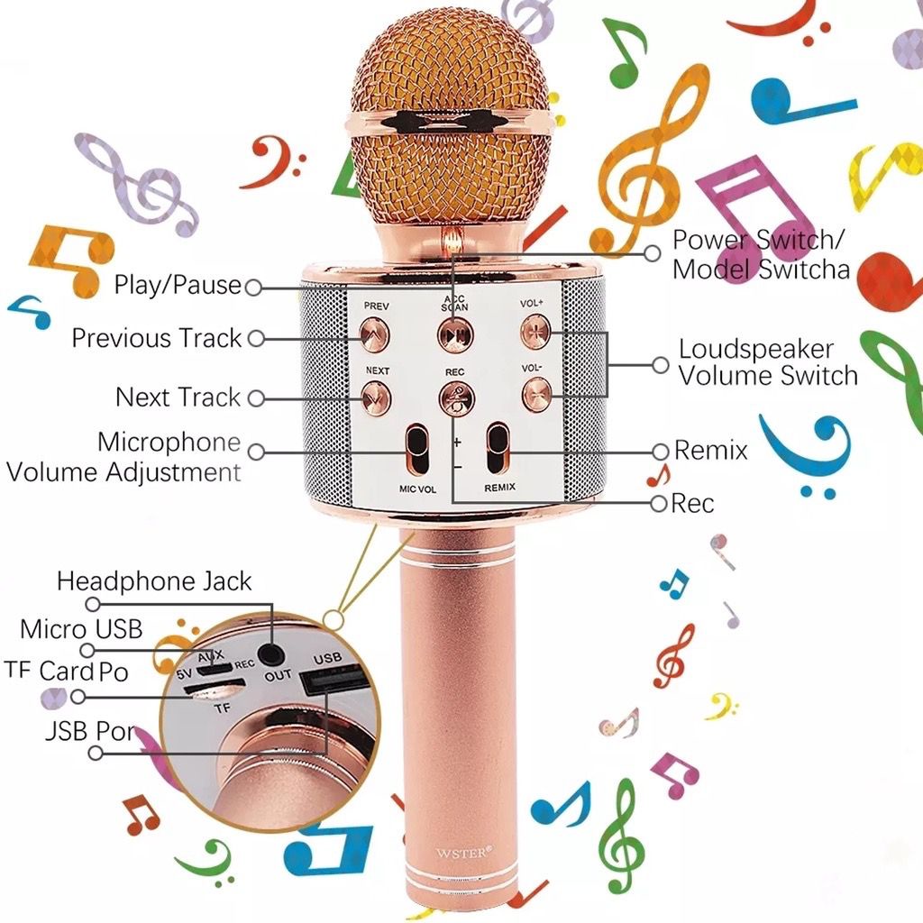 Mic Bluetooth WS-858 / Smule Wireless Karaoke Portable / WARNA RANDOM Mic Karaoke Mikrofon Original Wireless Bluetooth Mic Smule WSTER W-STER WS858 WS-858 WS 858