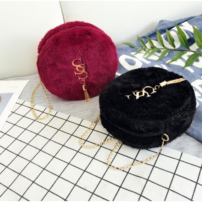 DEJI - Tas Selempang SS Bulu Bulat / Tas Fashion / Tas Cewek / Sling Bag / TasSlempang