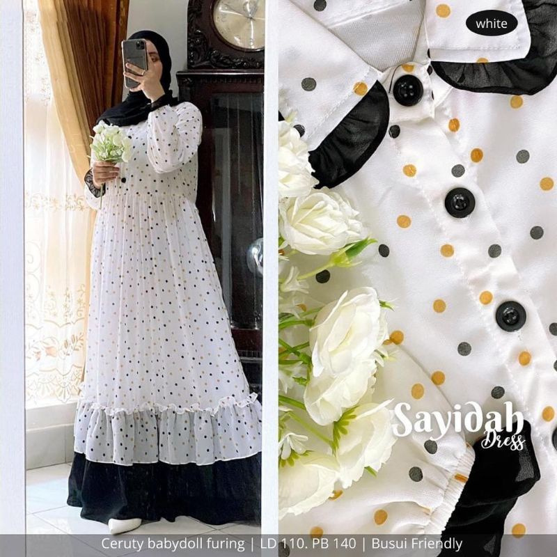 Gamis Polkadot Terbaru Dress Muslim Ceruty Babydoll Full Furring Ld 110 Cm Fashion Muslim Sayidah