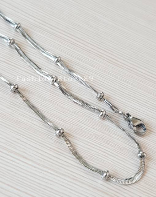 Kalung pipih biji lada gold white import titanium antikarat kalung belut pipih biji lada 45cm