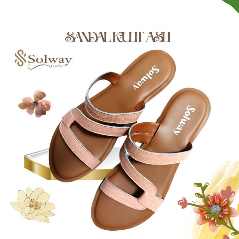 sandal kulit asli wanita tali simple style SW003 Solway