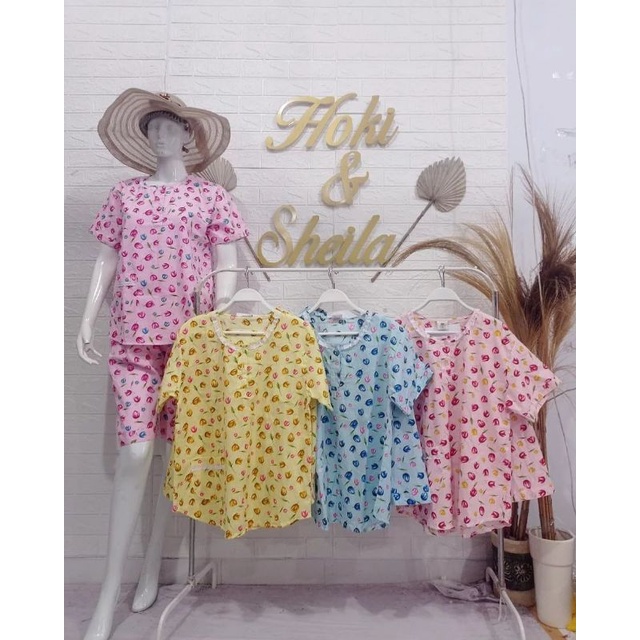 Baju Tidur HOKI &amp; SHEILA Katun wanita celana 3/4 (my tulip)