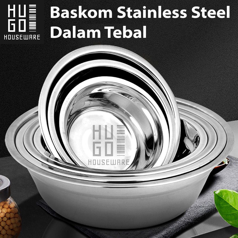 Baskom Stainless Steel Tebal Dalam Tinggi Mixing Bowl Kobokan 40-50 cm