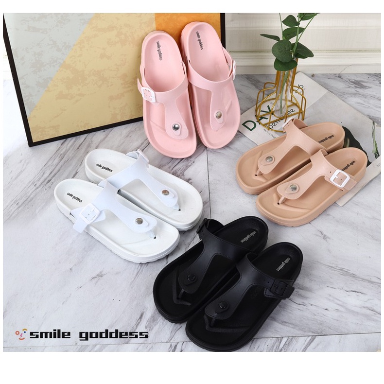 ♥TASBLUE♥S30 NEW COD Sandal pria/Wanita Briken Sandal  smile goddess Slip On Style Korea Import Real pict bisa gojek