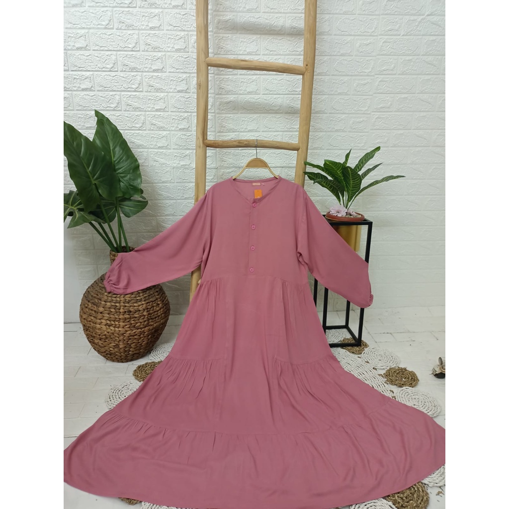 Gamis Ruffle Kika - Gamis Terbaru Kika - Gamis Polos Kancing Depan - Gamis Kekinian Terbaru - Gamis Long Dres Ruffle - Gamis Polos Ruffle Kika Rayon Halus - Gamis Busui Rayon Adem