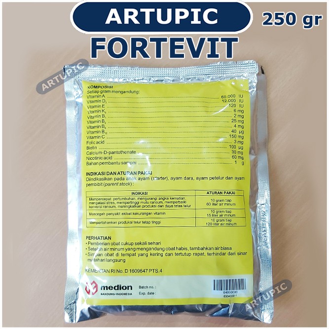 FORTEVIT 250 gram Vitamin Dosis Tinggi Multivitamin Ayam Unggas Medion Bebek Itik Artupic