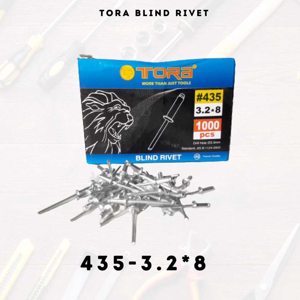 kualitas TERJAMIN ! TORA Paku Rivet Warna Silver ISI 1box PCS SEMUA UKURAN 550 4X12MM 435 3,2X8MM 440 3,2X10MM 540 4X10MM 640 4,8X10MM 675 4,8X18MM