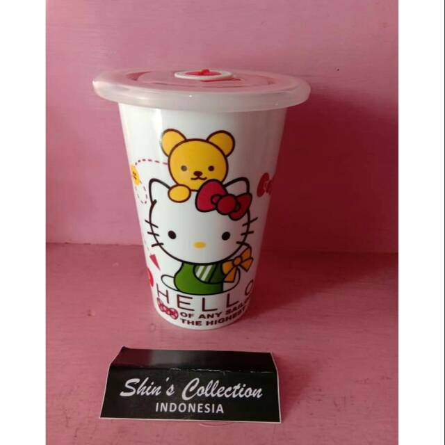 Gelas keramik tutup karet hello kitty