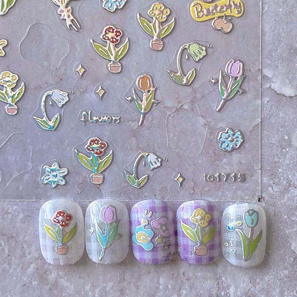 MXBEAUTY Bunga Stiker Kuku Wanita Tipis Tangguh Camelia Tulip Bunga Matahari Self Adhesive Nail Art Dekorasi