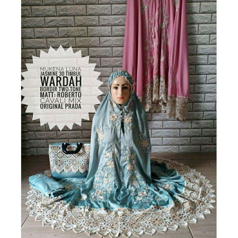 MUKENA DEWASA MUKENAH SUTRA MEWAH MOTIF BORDIR BUNGA TEMPEL TELENGKUNG RUKUH JUMBO BAHAN ADEM RENDA 