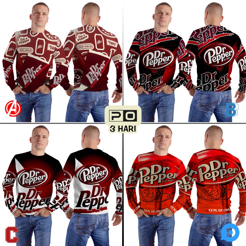 Jaket Sweatshirt DR PEPPER Red Can Sweat Shirt Fullprint Bahan Polyester Jersey Casual RARE Sweatshi