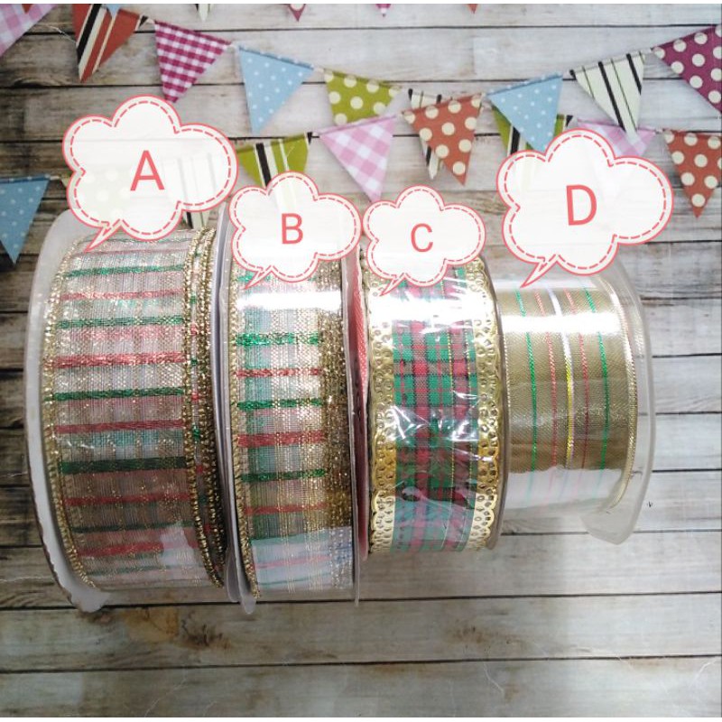 Pita hiasan dekorasi parsel natal per rol 5/10 yard christmas ribbon