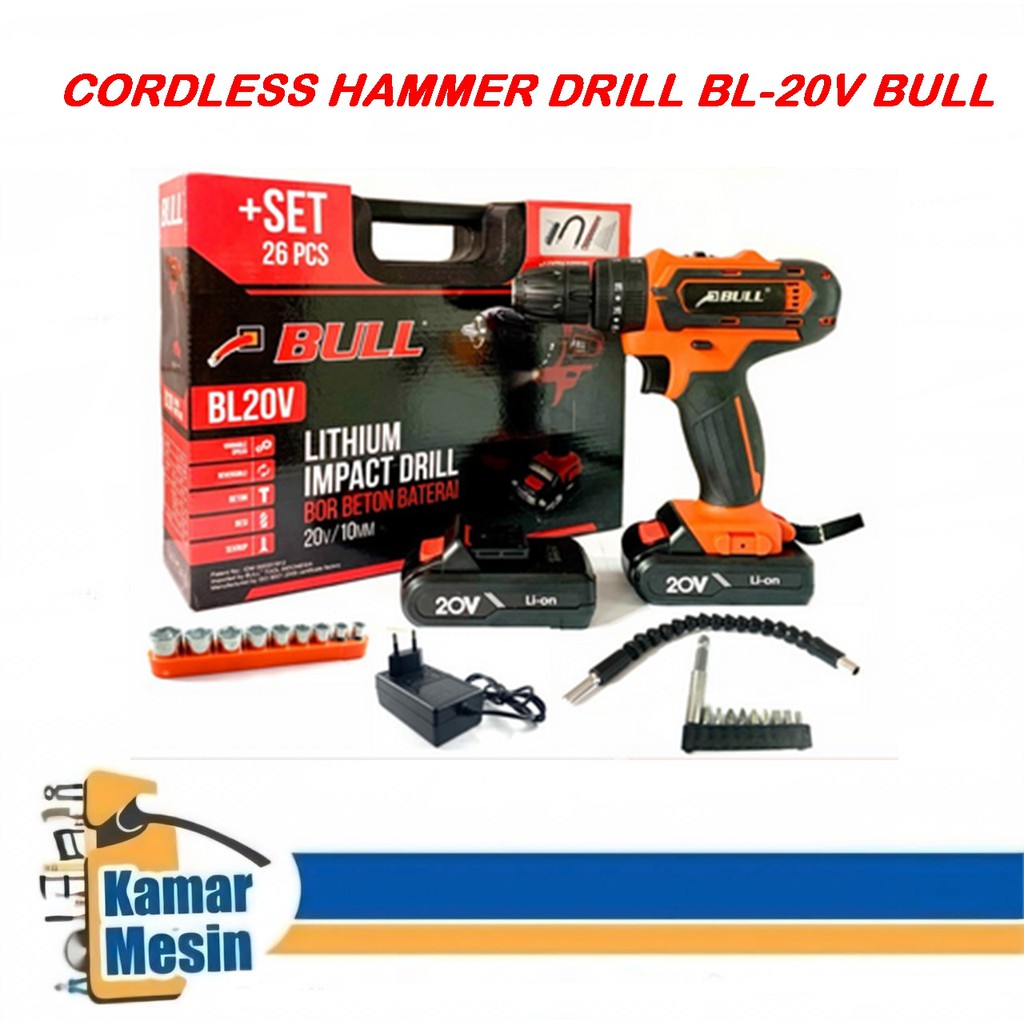 BULL Bor Tembok Baterai Impact Cordless Drill BL20V BULL Bor Charger Ber Beton Cordless Bor Cordless