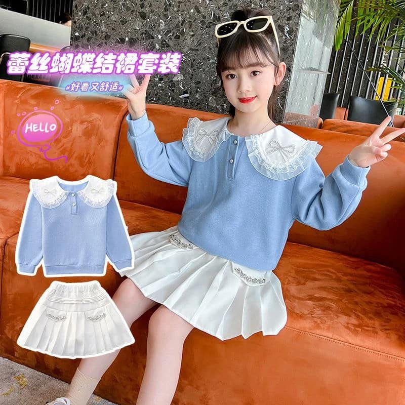 Setelan Rajut Knit Anak Remaja Perempuan Impor Rok Putih Korean Style