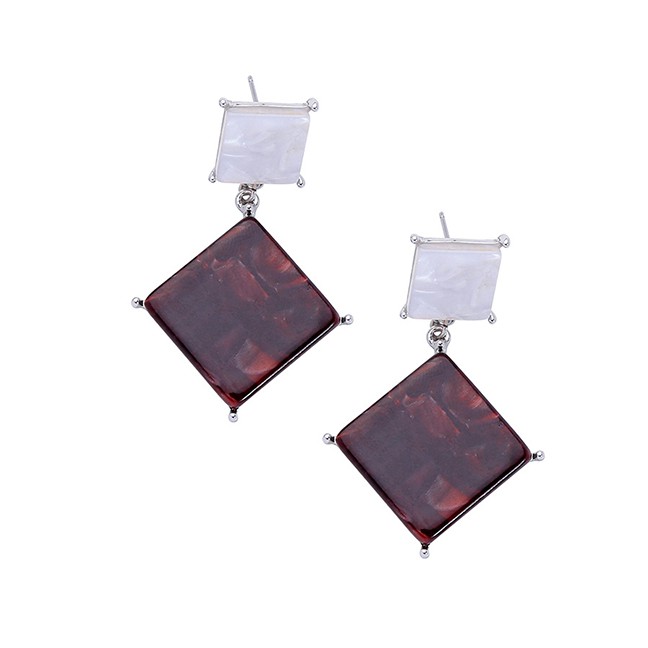 LRC Anting Tusuk Fashion Color Geometric Square Earrings F53464