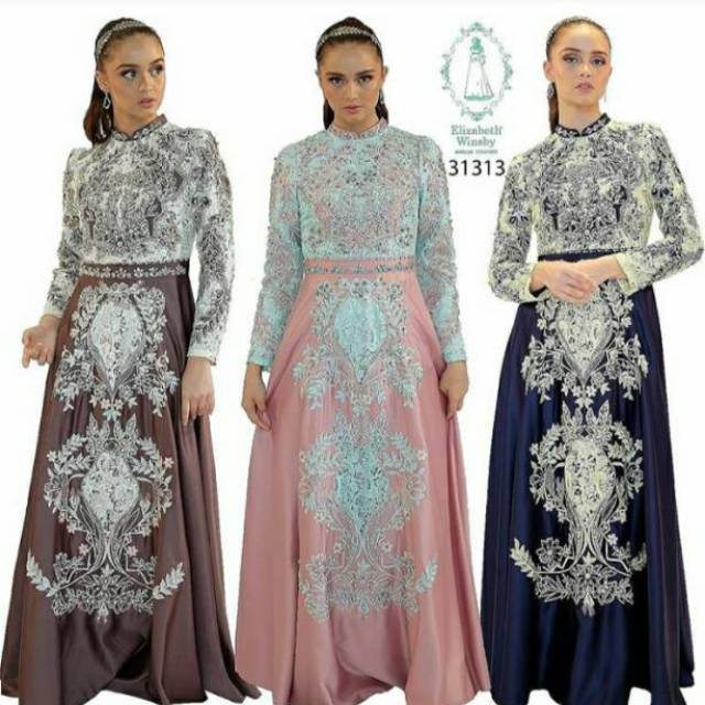 Elizabethwinsby 31313 Bibiq Fashion Maxidress Baju Muslim Mewah Bibiq Gamis Pesta Brukat Terbaru