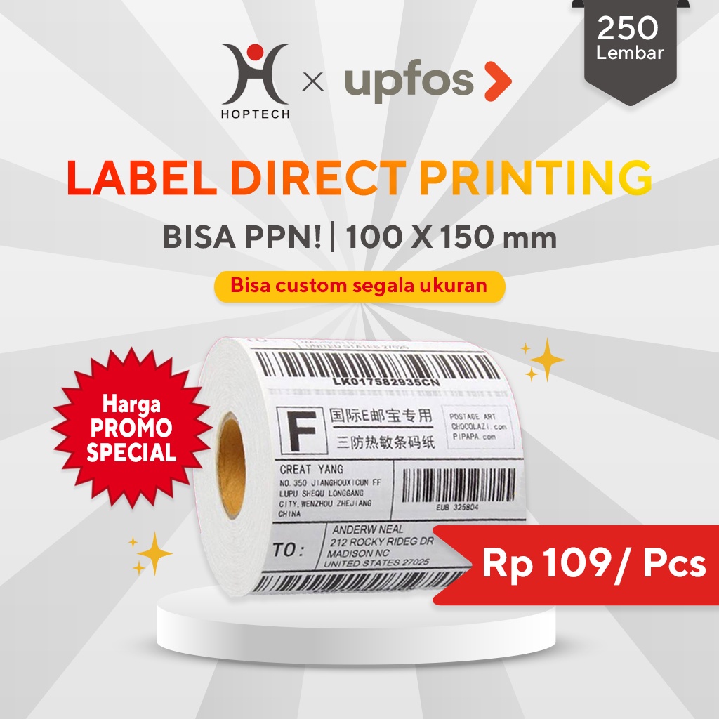 

label thermal label stiker barcode label pengiriman 100x150 / 250 pcs thermal