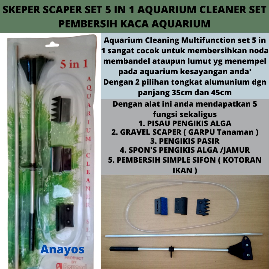 Skeper Scaper Set 5 in 1 AQUARIUM CLEANER SET Pembersih Kaca Aquarium